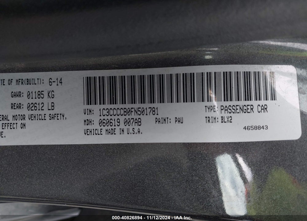 2015 CHRYSLER 200 C VIN: 1C3CCCCB0FN501781