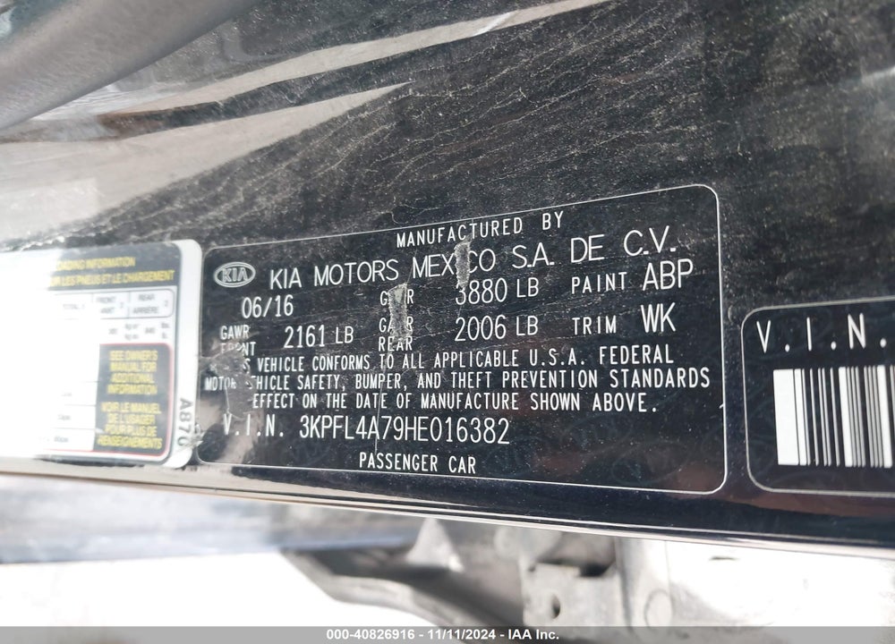 2017 KIA FORTE LX VIN: 3KPFL4A79HE016382