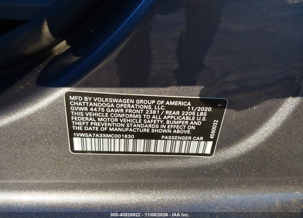 2021 VOLKSWAGEN PASSAT 2.0T SE VIN: 1VWSA7A3XMC001830