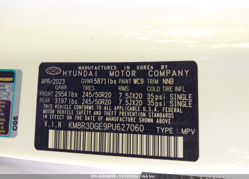 2023 HYUNDAI PALISADE XRT VIN: KM8R3DGE9PU627060