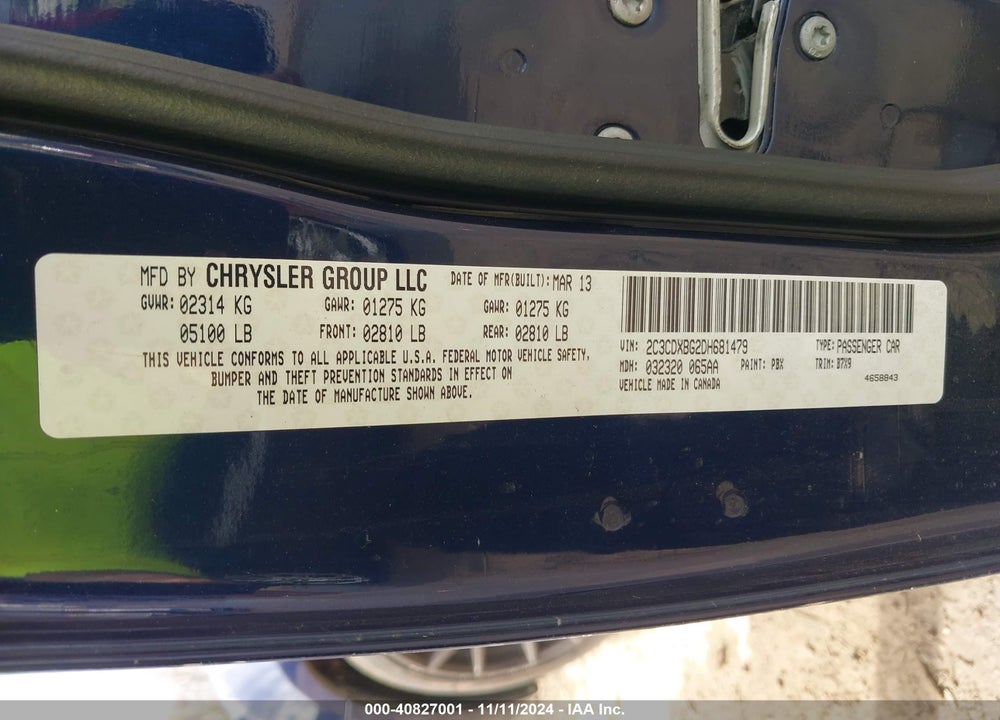 2013 DODGE CHARGER VIN: 2C3CDXBG2DH681479