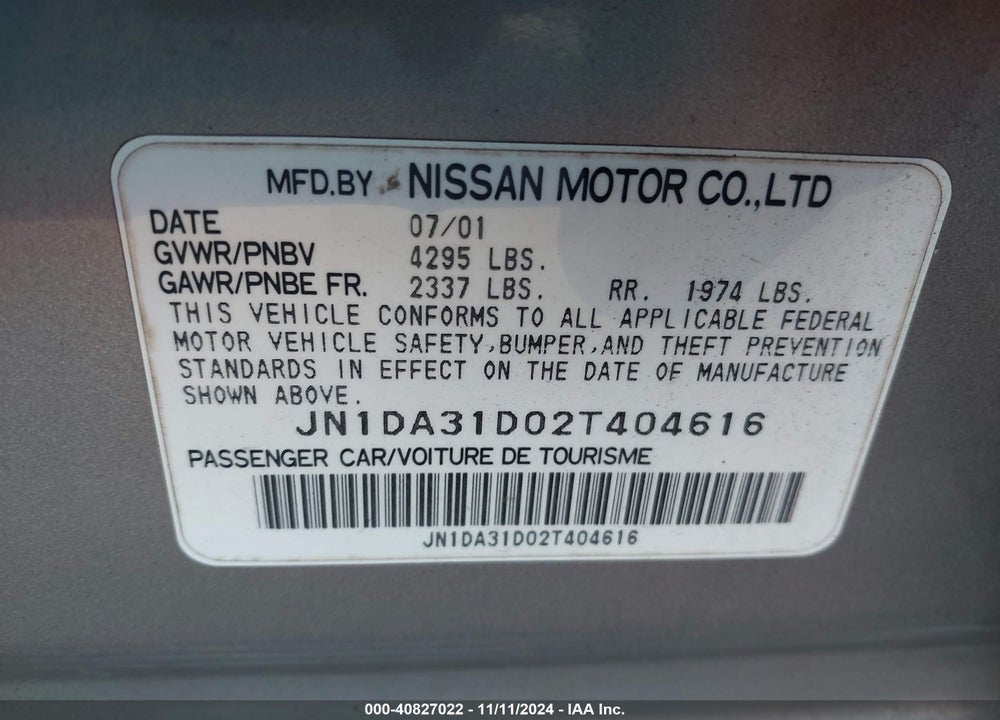 2002 NISSAN MAXIMA SE VIN: JN1DA31D02T404616