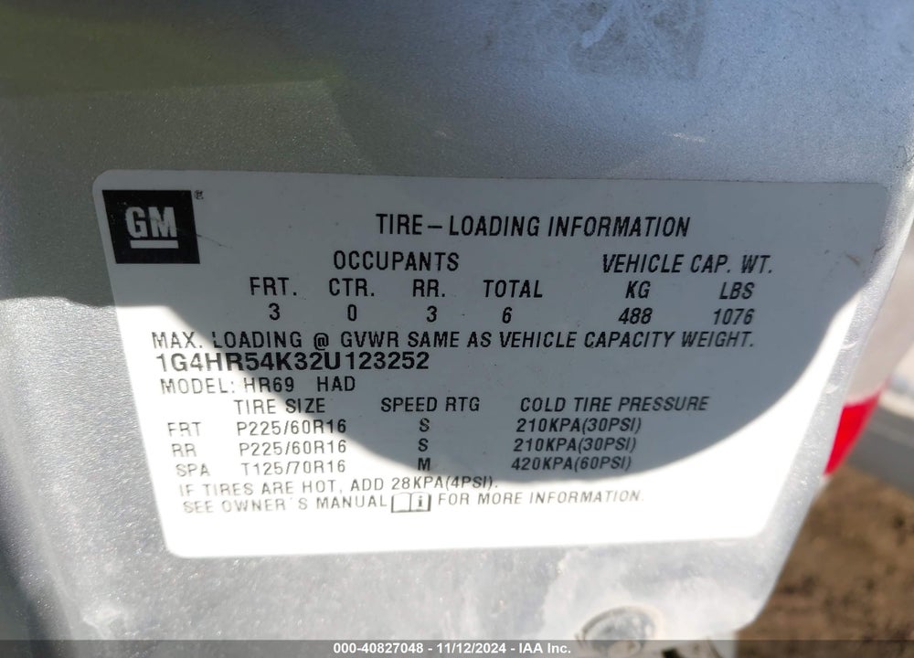 2002 BUICK LESABRE LIMITED VIN: 1G4HR54K32U123252