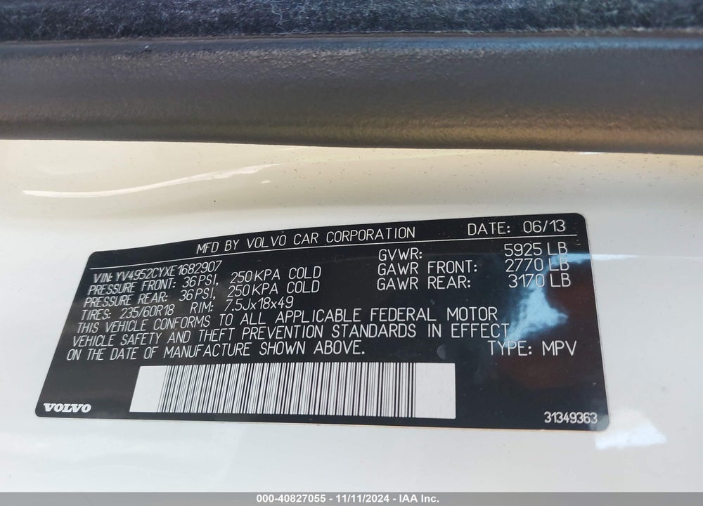 2014 VOLVO XC90 3.2 VIN: YV4952CYXE1682907