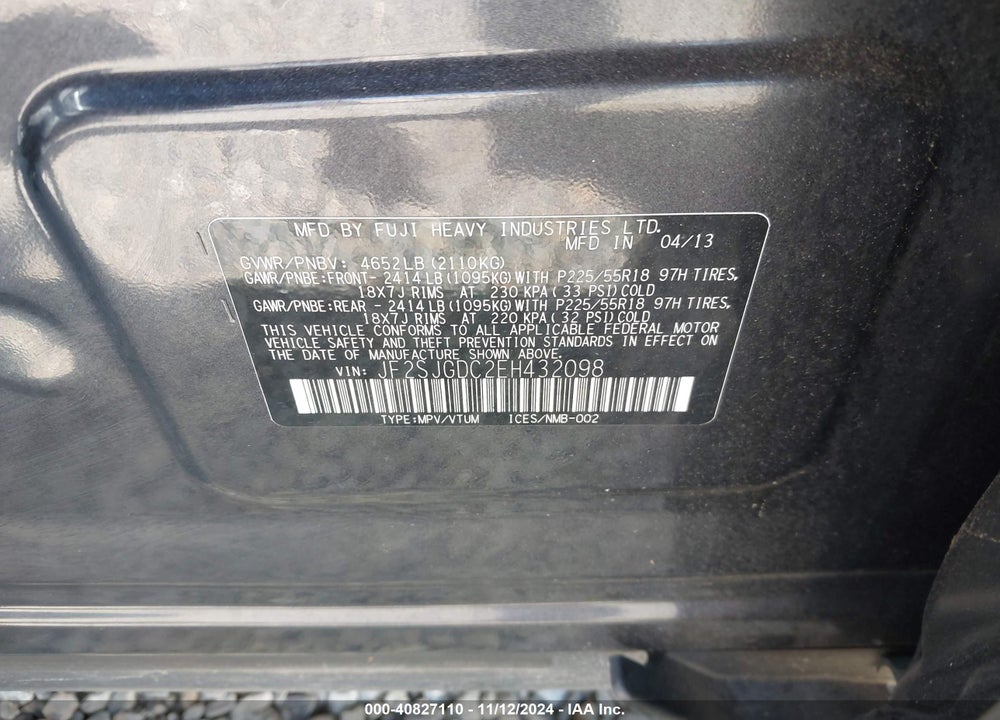 2014 SUBARU FORESTER 2.0XT PREMIUM VIN: JF2SJGDC2EH432098