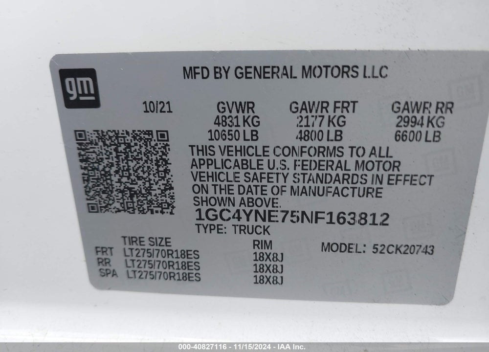 2022 CHEVROLET SILVERADO 2500HD 4WD STANDARD BED LT VIN: 1GC4YNE75NF163812