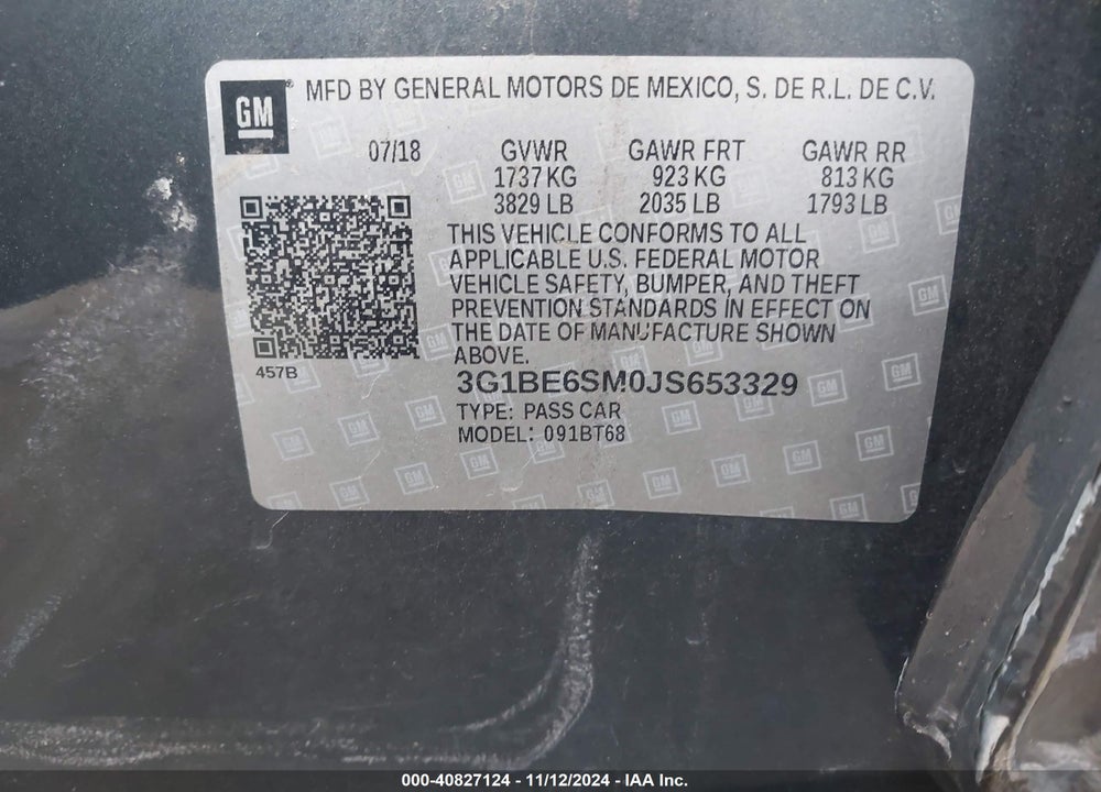 2018 CHEVROLET CRUZE LT AUTO VIN: 3G1BE6SM0JS653329