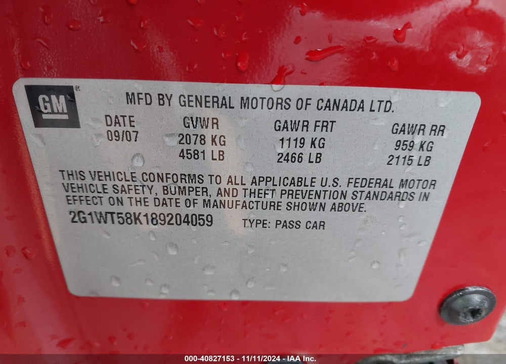 2008 CHEVROLET IMPALA LT VIN: 2G1WT58K189204059