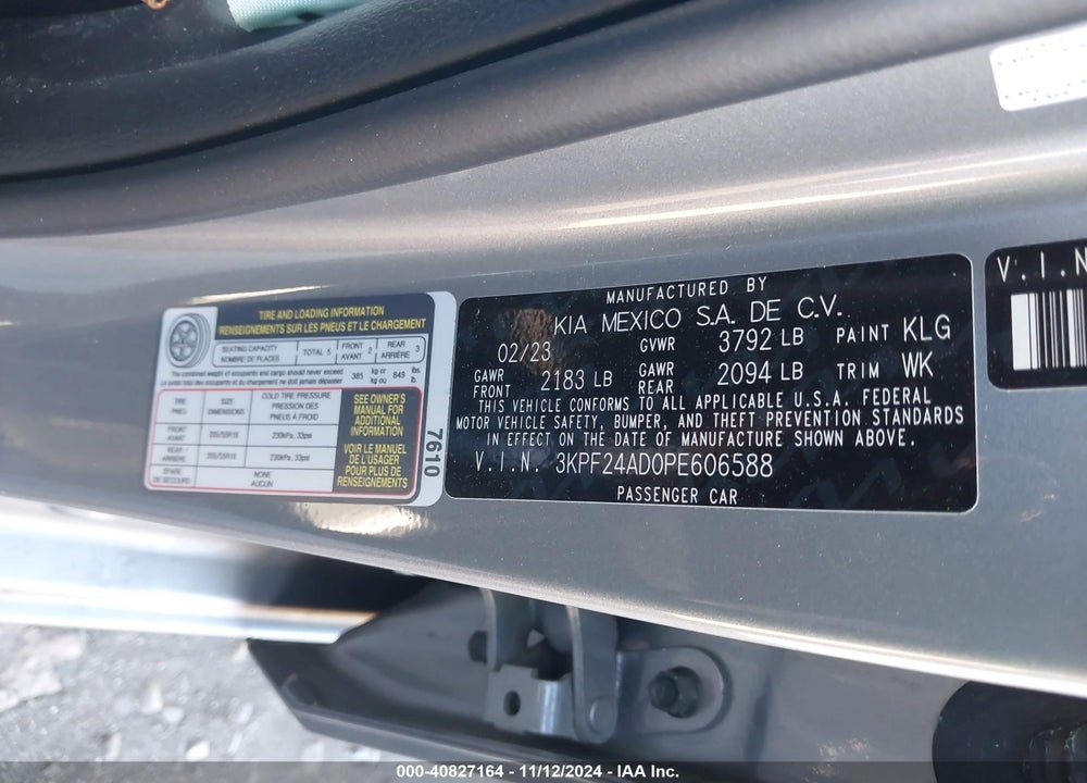 2023 KIA FORTE LXS VIN: 3KPF24AD0PE606588