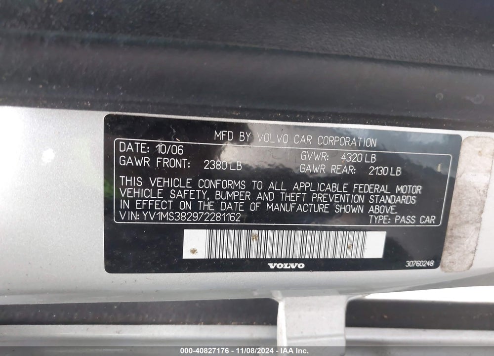 2007 VOLVO S40 2.4I VIN: YV1MS382972281162