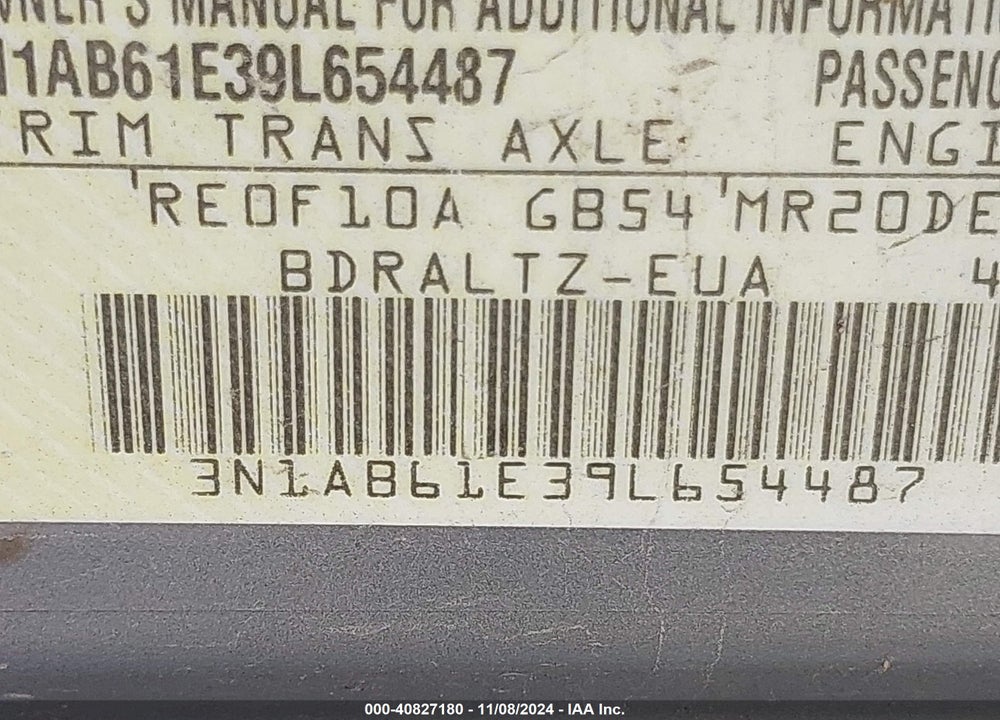 2009 NISSAN SENTRA 2.0S VIN: 3N1AB61E39L654487