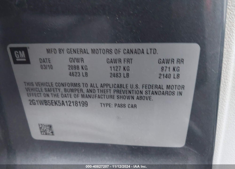 2010 CHEVROLET IMPALA LT VIN: 2G1WB5EK5A1218199