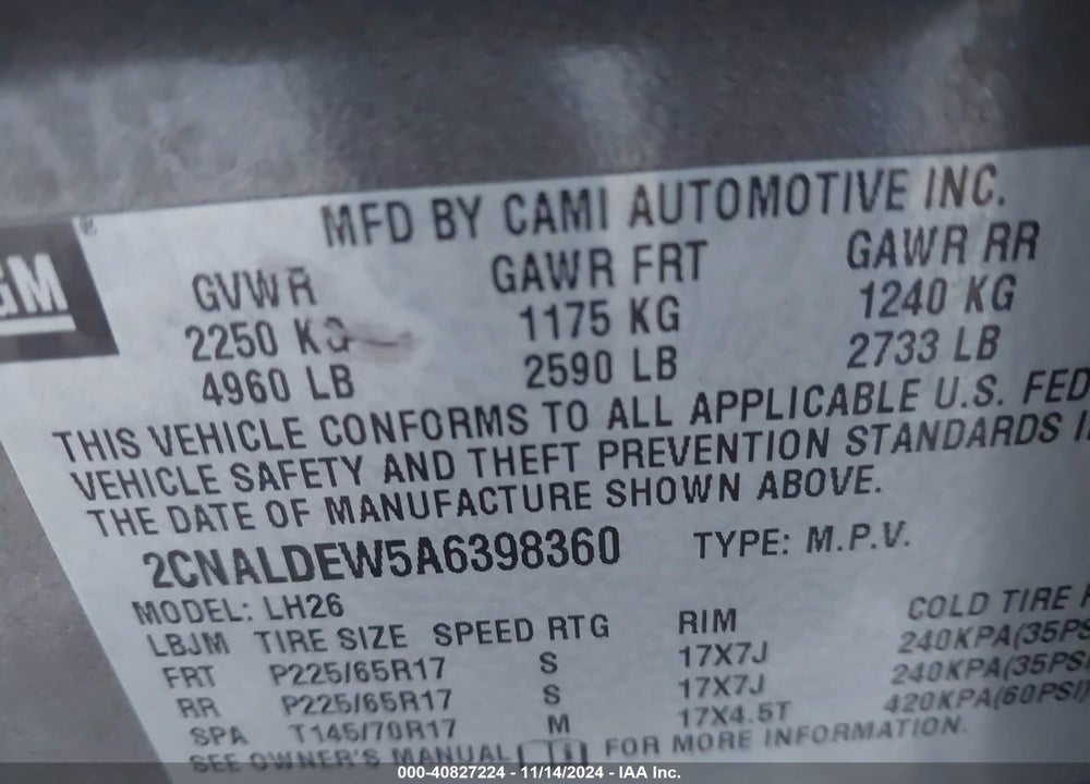 2010 CHEVROLET EQUINOX LT VIN: 2CNALDEW5A6398360