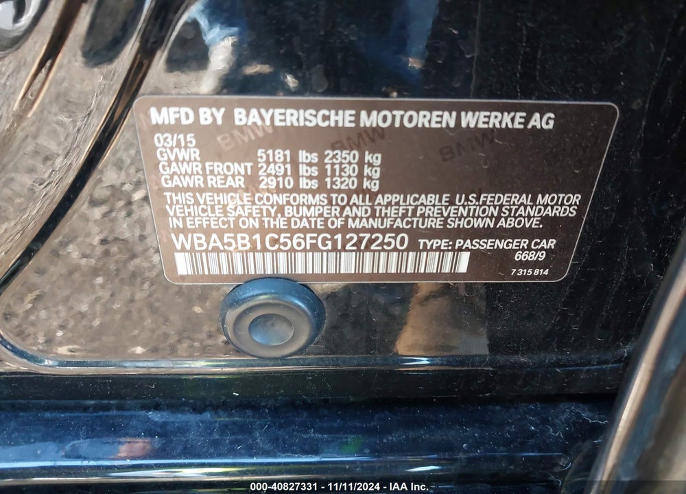 2015 BMW 535I VIN: WBA5B1C56FG127250