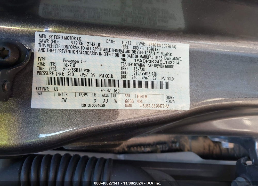 2014 FORD FOCUS SE VIN: 1FADP3K24EL182214