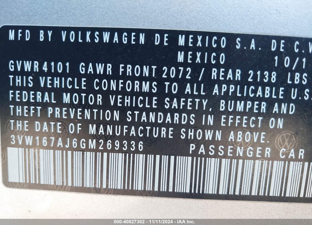 2016 VOLKSWAGEN JETTA 1.4T S VIN: 3VW167AJ6GM269336