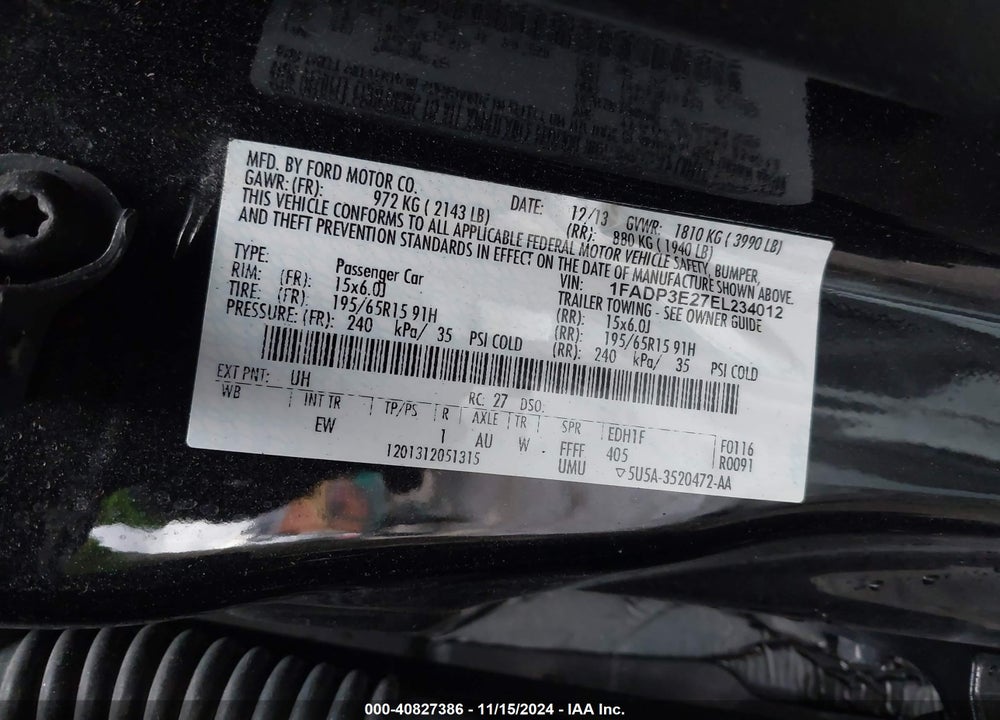 2014 FORD FOCUS S VIN: 1FADP3E27EL234012