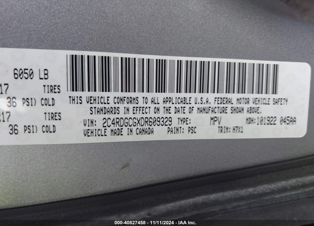 2013 DODGE GRAND CARAVAN SXT VIN: 2C4RDGCGXDR609329