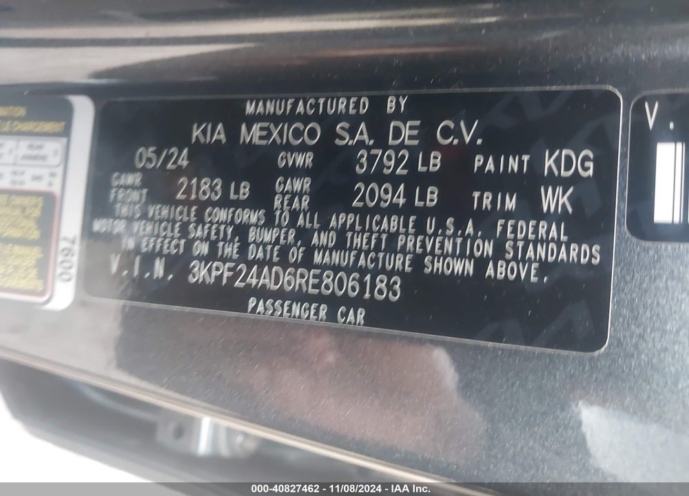2024 KIA FORTE LX VIN: 3KPF24AD6RE806183