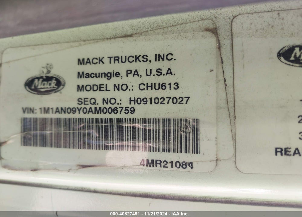2010 MACK 600 CHU600 VIN: 1M1AN09Y0AM006759