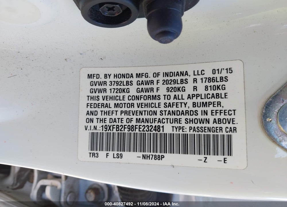 2015 HONDA CIVIC EX-L VIN: 19XFB2F98FE232481