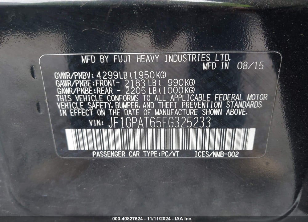 2015 SUBARU IMPREZA VIN: JF1GPAT65FG325233