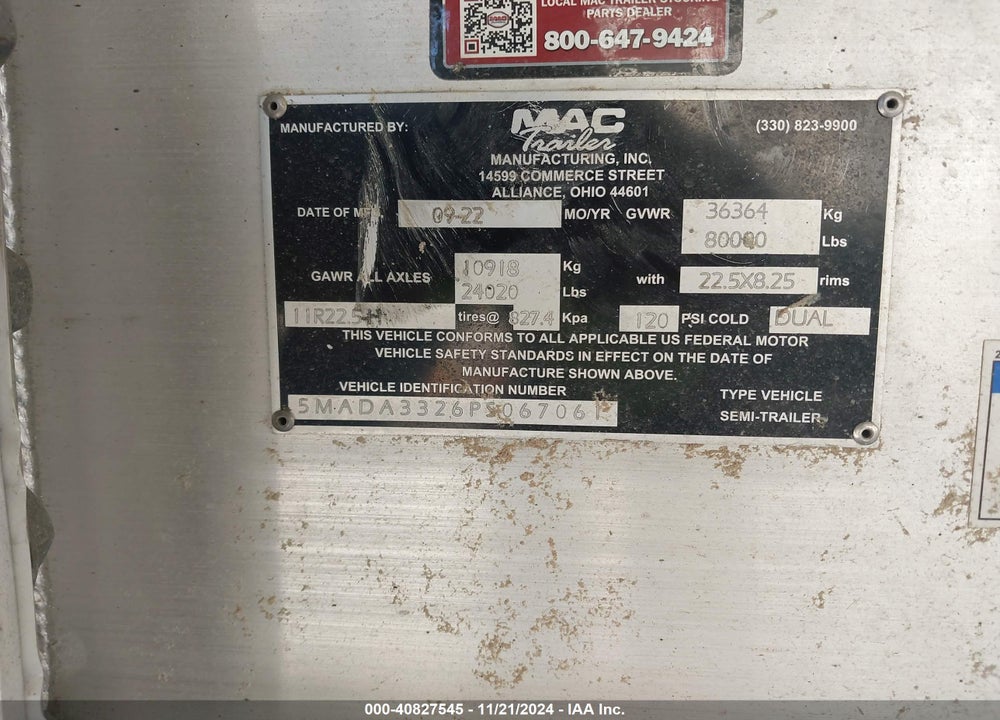 2023 MAC TRAILER MFG --- VIN: 5MADA3326PS067061