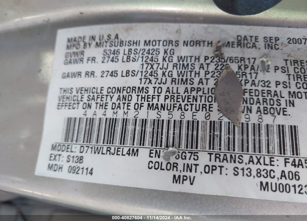 2008 MITSUBISHI ENDEAVOR LS VIN: 4A4MM21S58E022987
