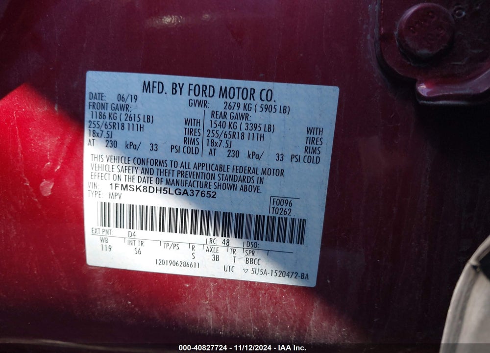 2020 FORD EXPLORER XLT VIN: 1FMSK8DH5LGA37652