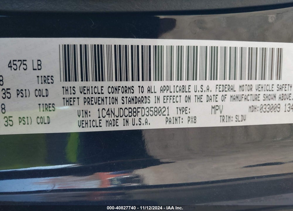 2015 JEEP COMPASS LIMITED VIN: 1C4NJDCB8FD358021