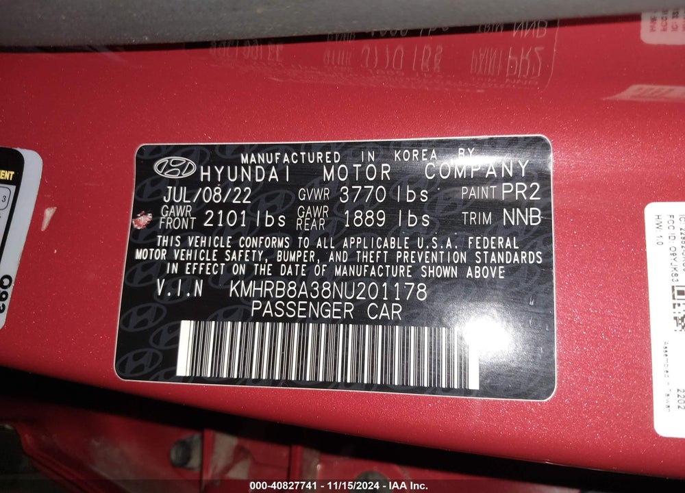 2022 HYUNDAI VENUE SE VIN: KMHRB8A38NU201178