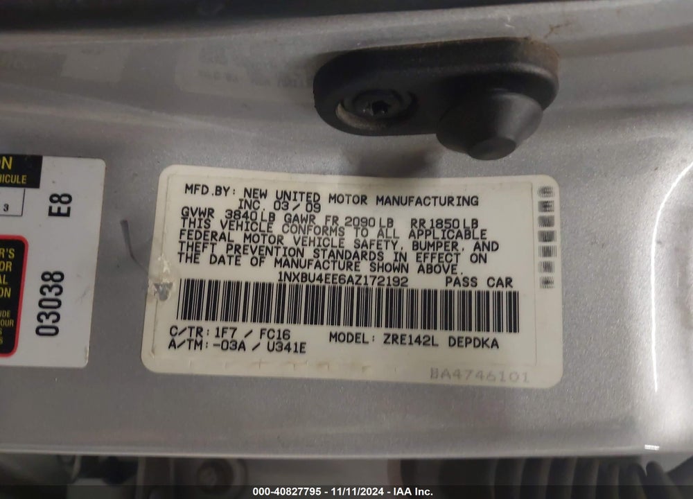 2010 TOYOTA COROLLA LE VIN: 1NXBU4EE6AZ172192