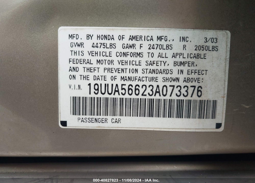2003 ACURA TL 3.2 VIN: 19UUA56623A073376
