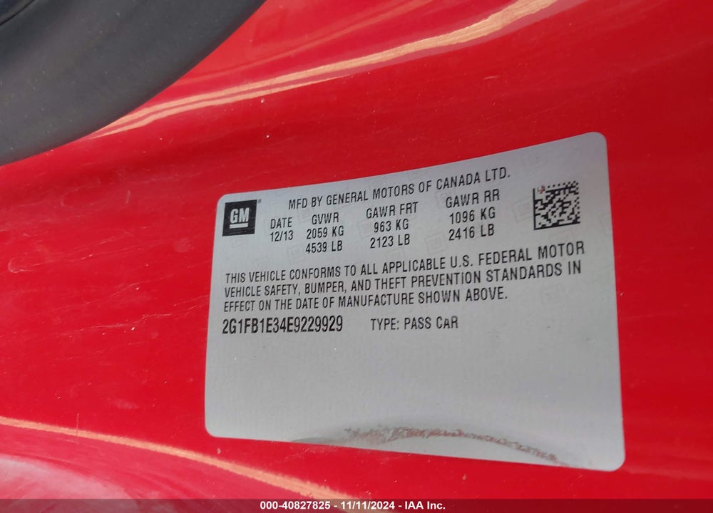 2014 CHEVROLET CAMARO VIN: 2G1FB1E34E9229929