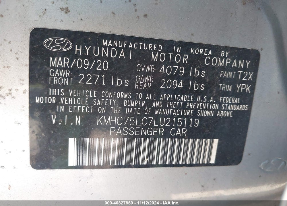 2020 HYUNDAI IONIQ HYBRID SE VIN: KMHC75LC7LU215119
