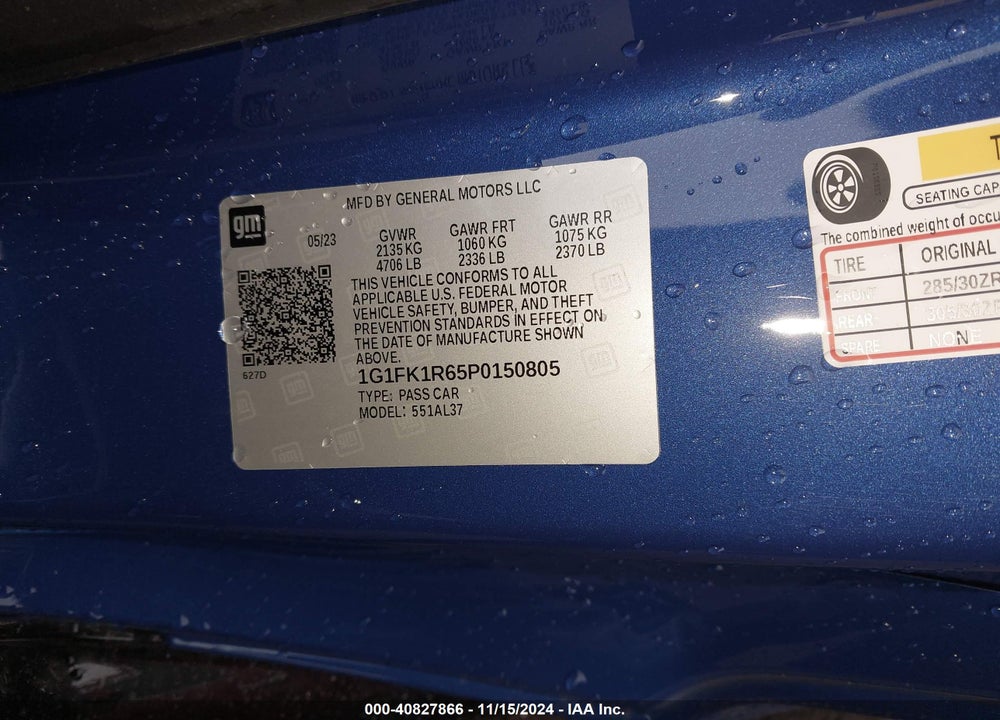 2023 CHEVROLET CAMARO VIN: 1G1FK1R65P0150805