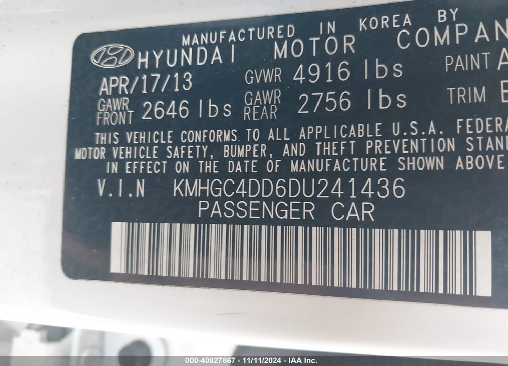 2013 HYUNDAI GENESIS 3.8 VIN: KMHGC4DD6DU241436