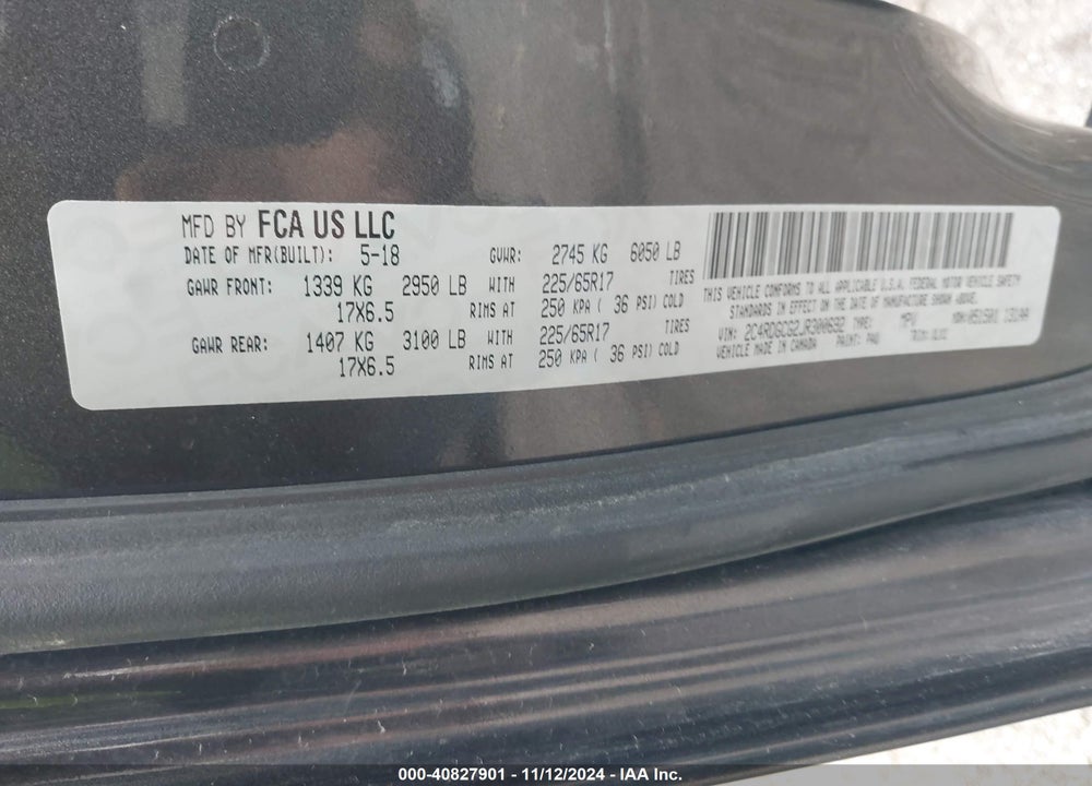 2018 DODGE GRAND CARAVAN SXT VIN: 2C4RDGCG2JR300692