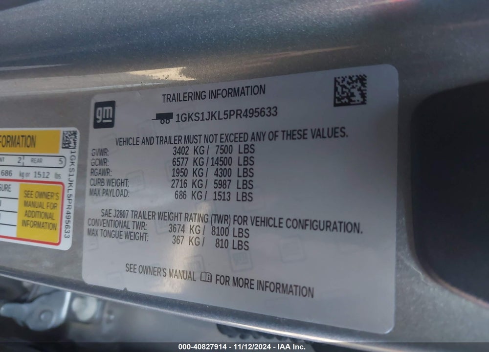 2023 GMC YUKON XL 2WD DENALI VIN: 1GKS1JKL5PR495633