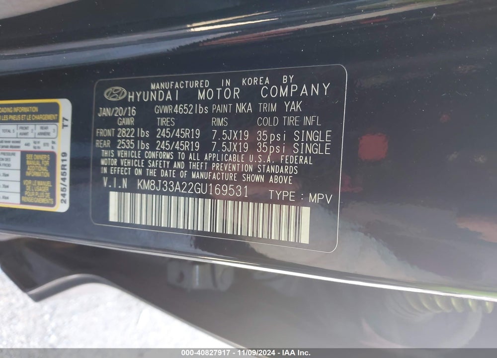 2016 HYUNDAI TUCSON LIMITED VIN: KM8J33A22GU169531