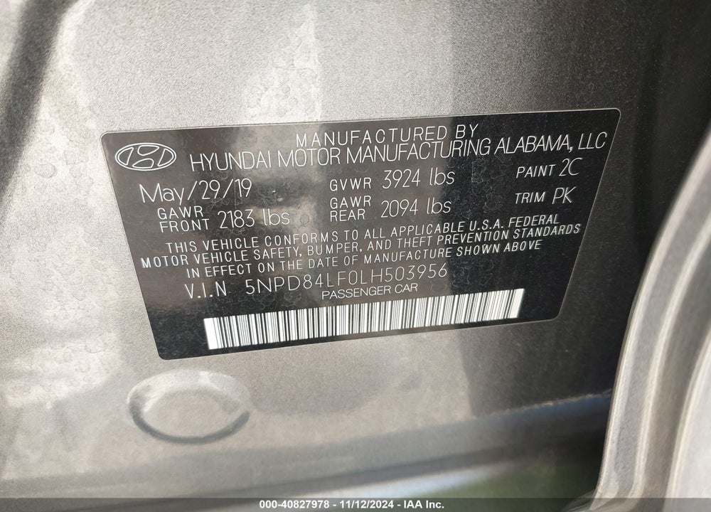 2020 HYUNDAI ELANTRA SEL VIN: 5NPD84LF0LH503956