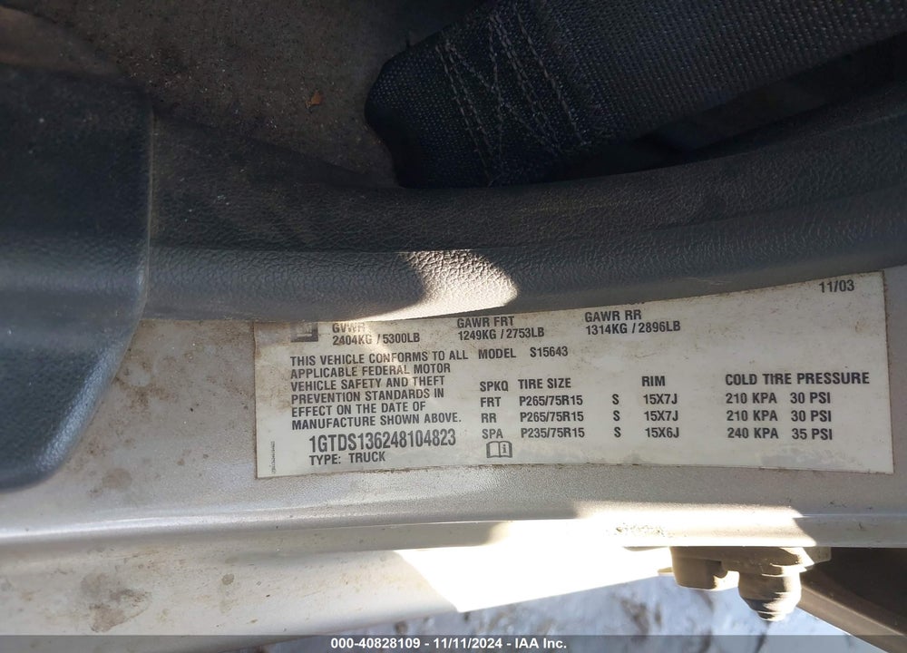 2004 GMC CANYON SLE VIN: 1GTDS136248104823