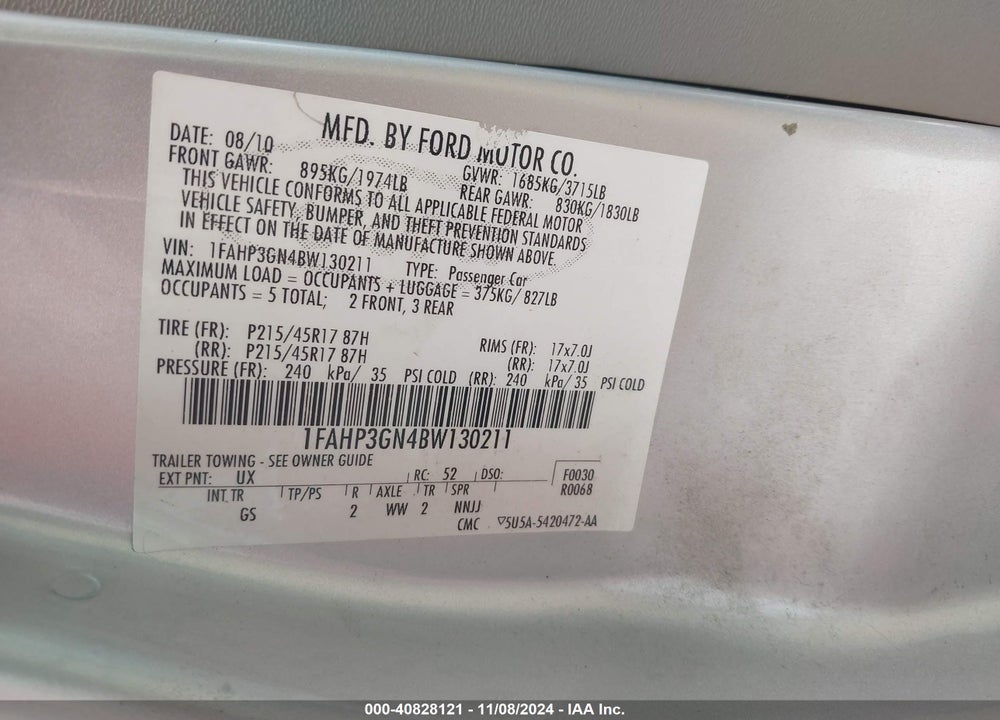 2011 FORD FOCUS SES VIN: 1FAHP3GN4BW130211