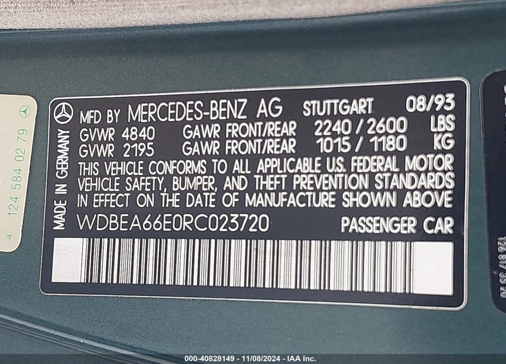 1994 MERCEDES-BENZ E 320 VIN: WDBEA66E0RC023720