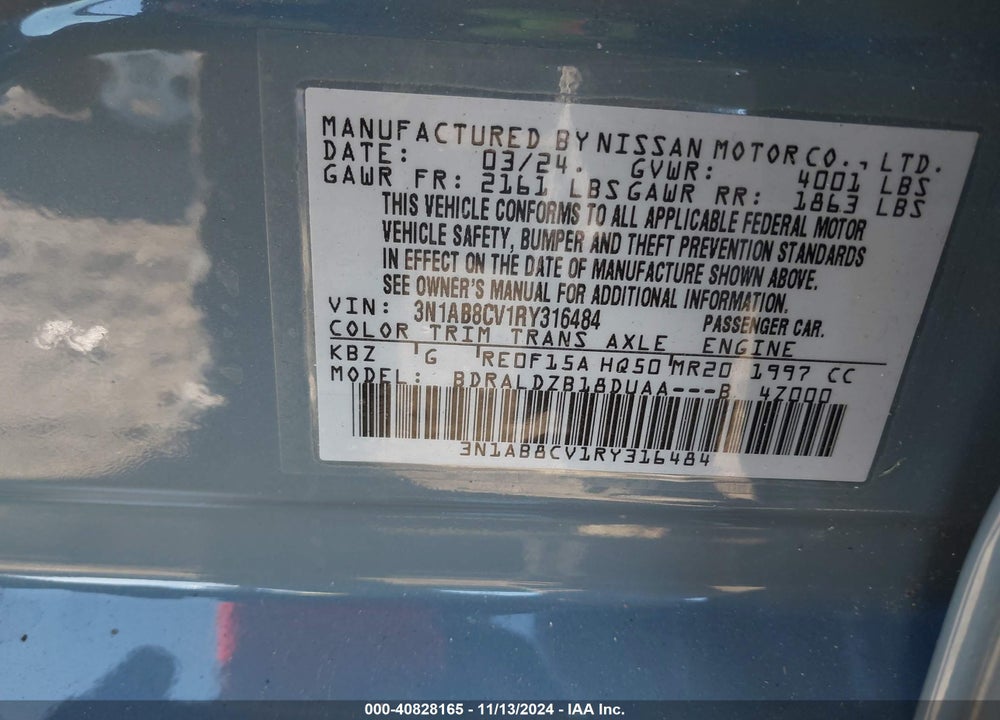 2024 NISSAN SENTRA SV XTRONIC CVT VIN: 3N1AB8CV1RY316484
