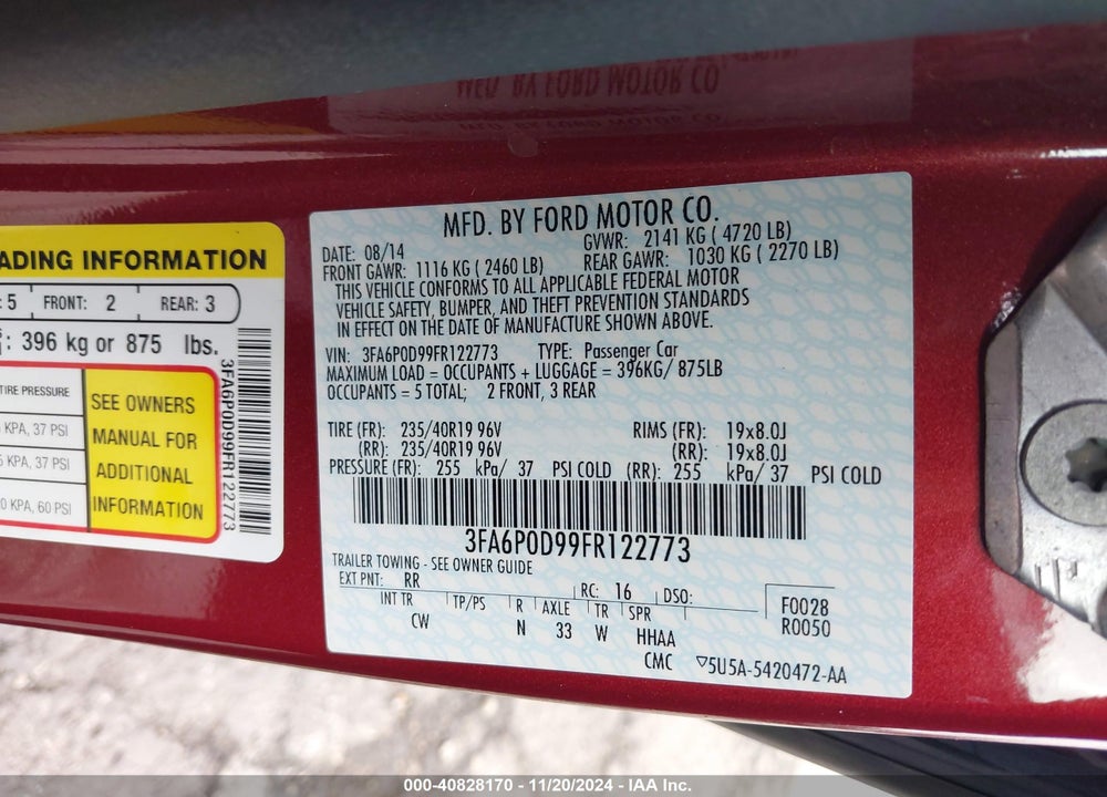 2015 FORD FUSION TITANIUM VIN: 3FA6P0D99FR122773