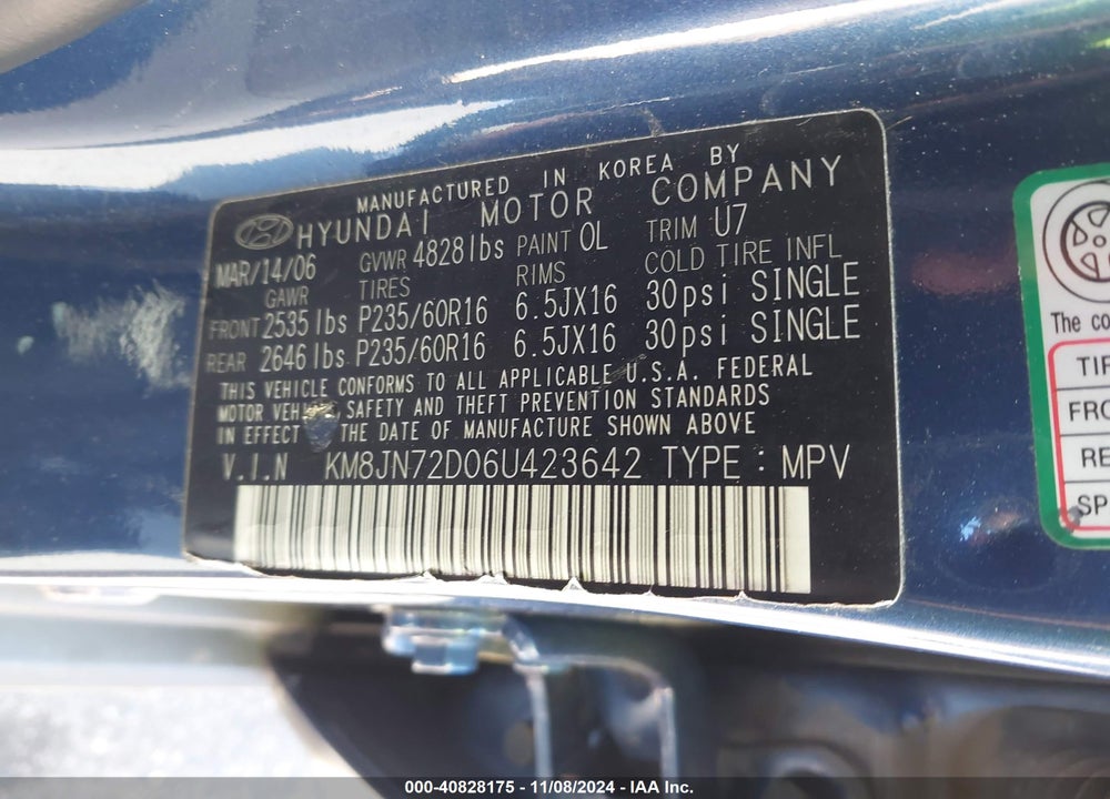 2006 HYUNDAI TUCSON GLS/LIMITED VIN: KM8JN72D06U423642