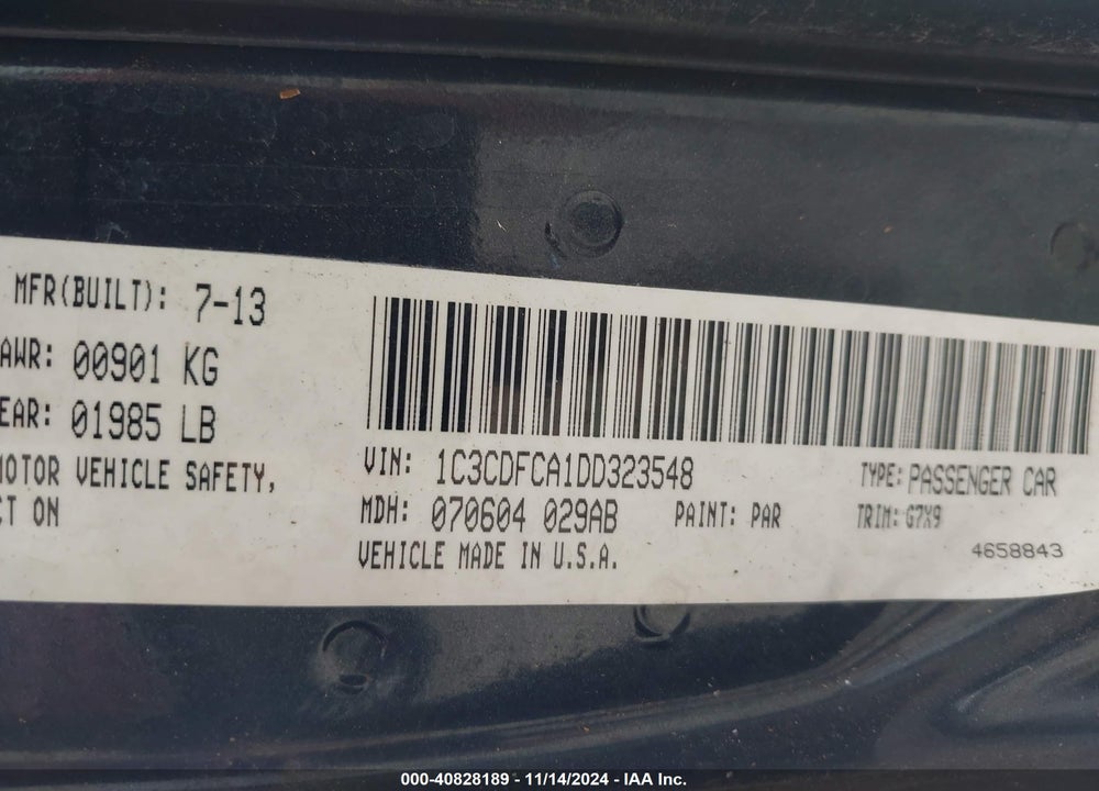 2013 DODGE DART VIN: 1C3CDFCA1DD323548
