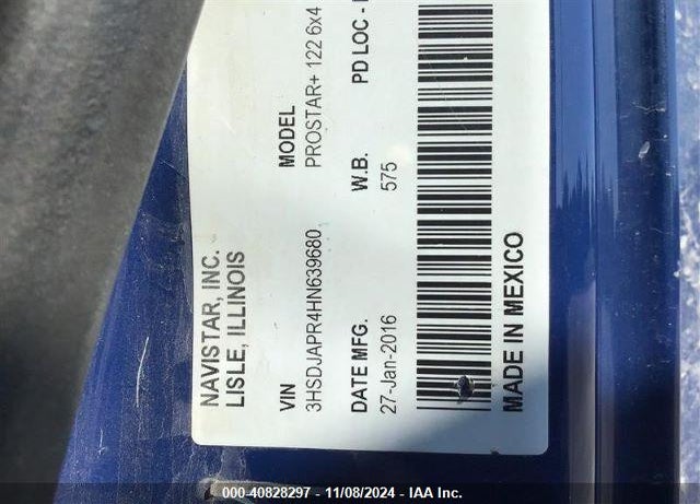 2017 INTERNATIONAL PROSTAR VIN: 3HSDJAPR4HN639680