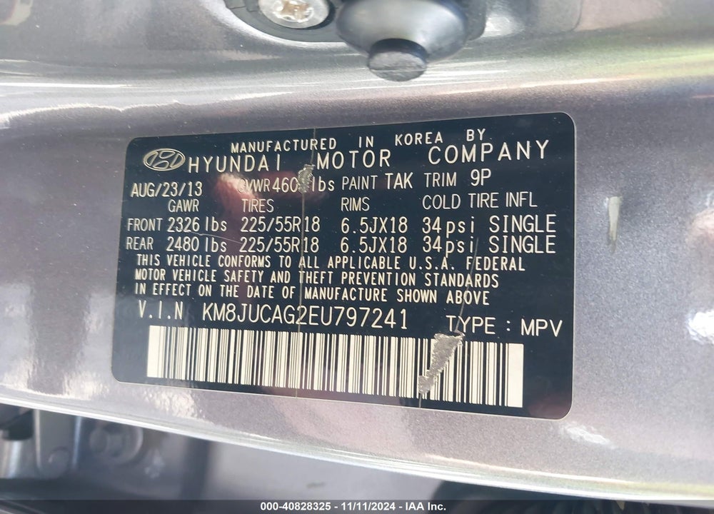 2014 HYUNDAI TUCSON LIMITED VIN: KM8JUCAG2EU797241